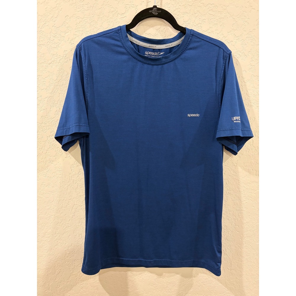 Speedo Mens Swim Shirt Rash Guard UPF 50+ Blue Short Sleeve Medium RN36543